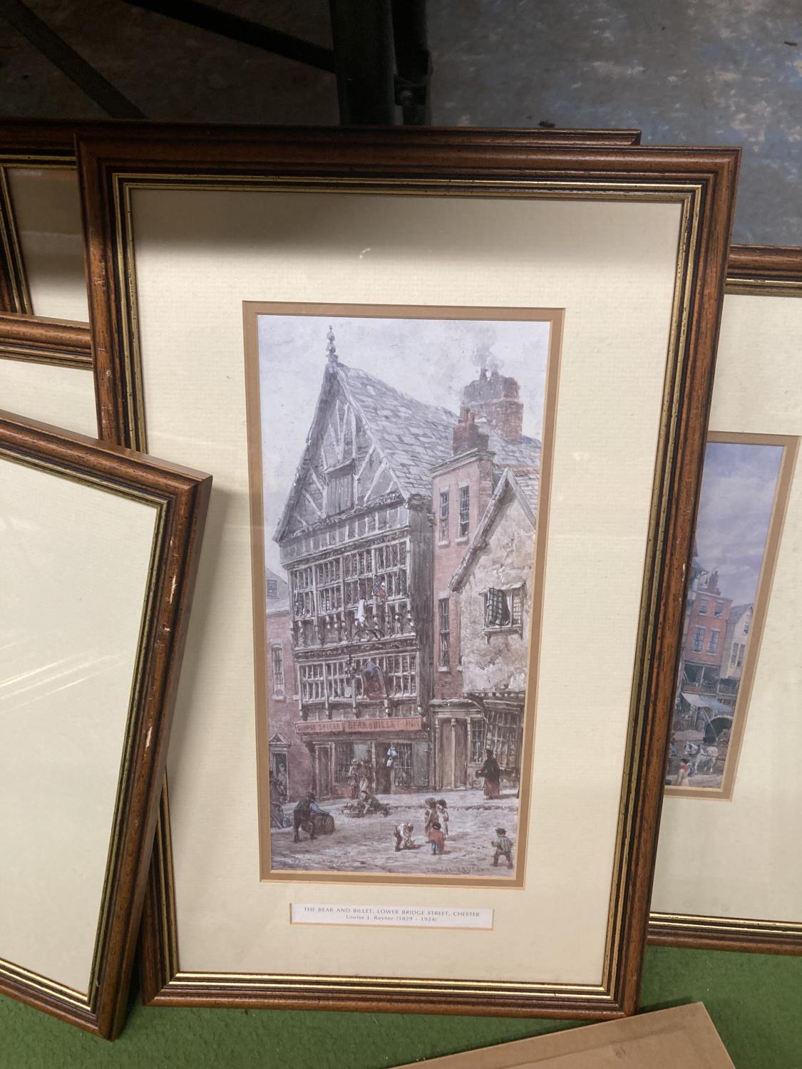 A COLLECTION OF SEVEN FRAMED PRINTS OF VINTAGE CHESTER TO INCLUDE BISHOP LLOYD'S HOUSE, WATERGATE - Image 3 of 4