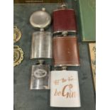 A QUANTITY OF VINTAGE AND MODERN HIP FLASKS SOME WITH INSCRIPTIONS