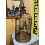 A LARGE VINTAGE BRASS PARROT/BIRD CAGE HEIGHT APPROXIMATELY 100CM