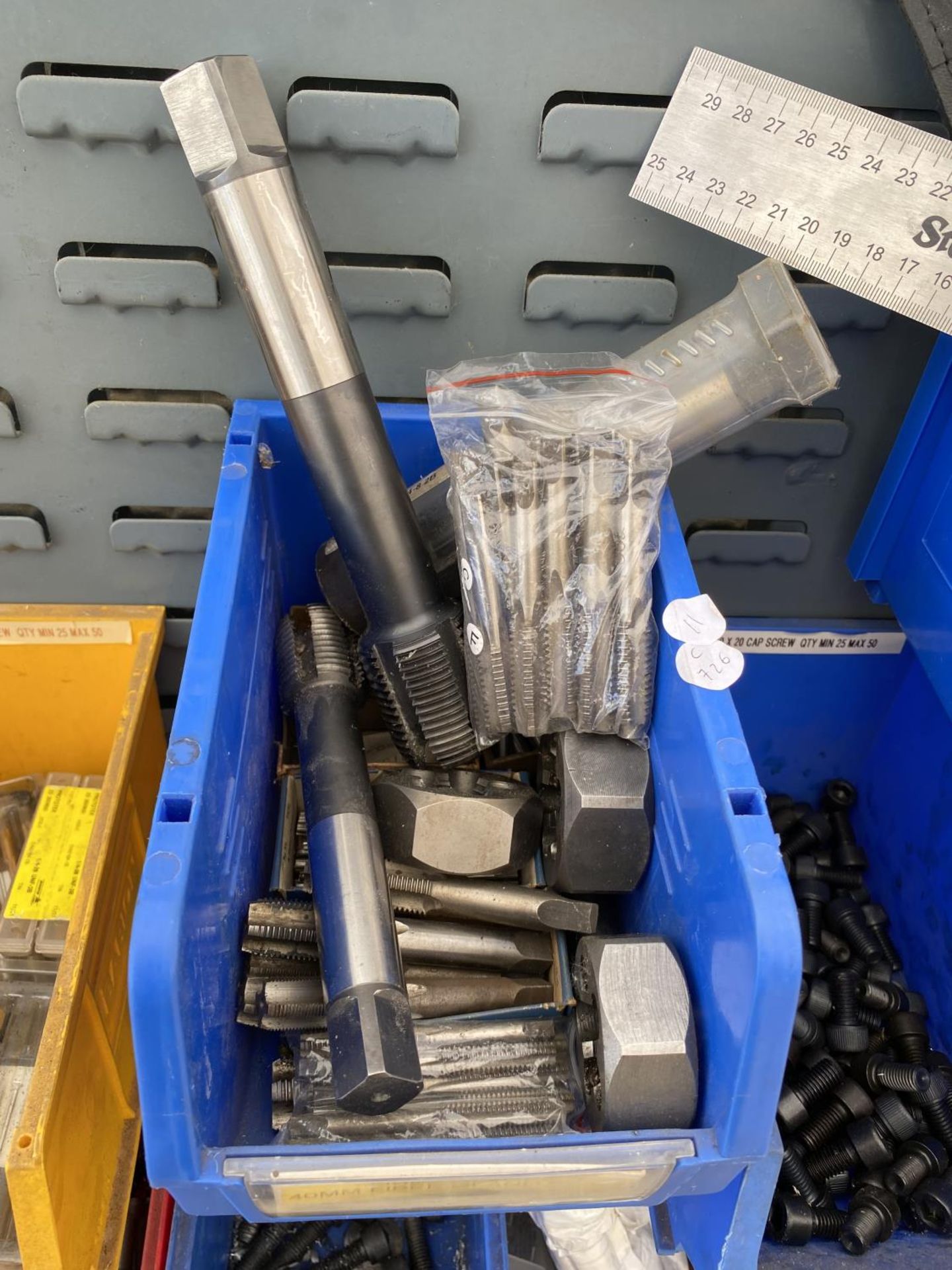 A WORKSHOP DISPLAY BOARD WITH A LARGE ASSORTMENT OF LIN BINS CONTAINING HARDWARE AND TOOLS ETC - Image 16 of 21