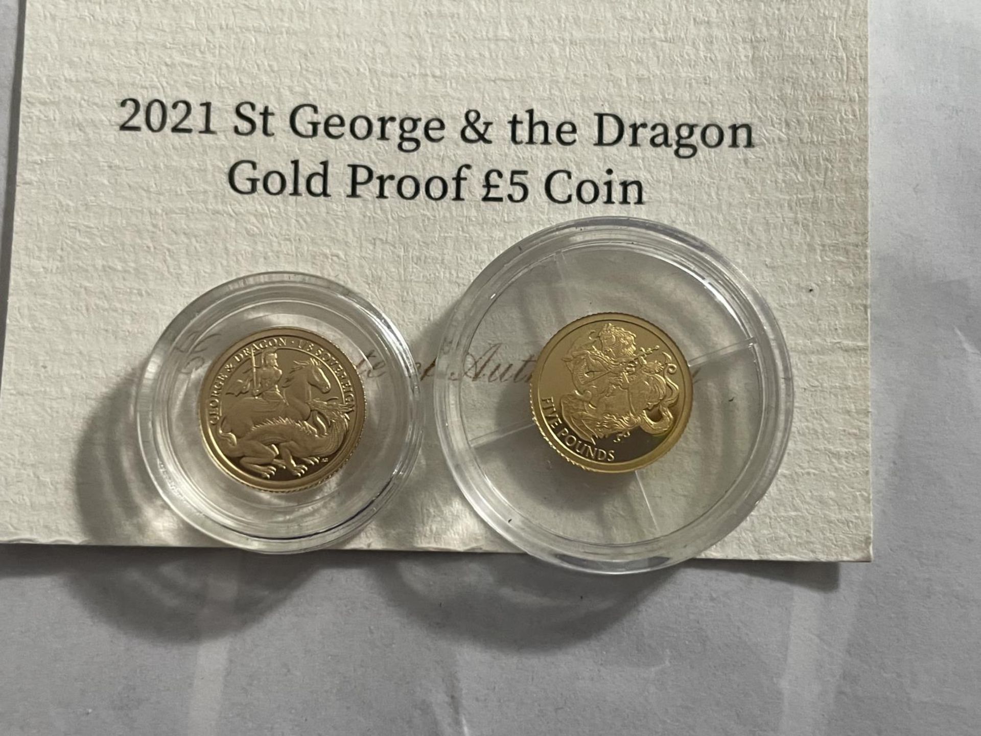 TDC , “2021 ST GEORGE & THE DRAGON” , TWO 24 CARAT GOLD PROOF COINS WITH COA . EACH COIN WEIGHS 0. - Image 3 of 3