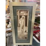 A FRAMED PRINT OF A NUDE MAIDEN IN A CLASSICAL SETTING