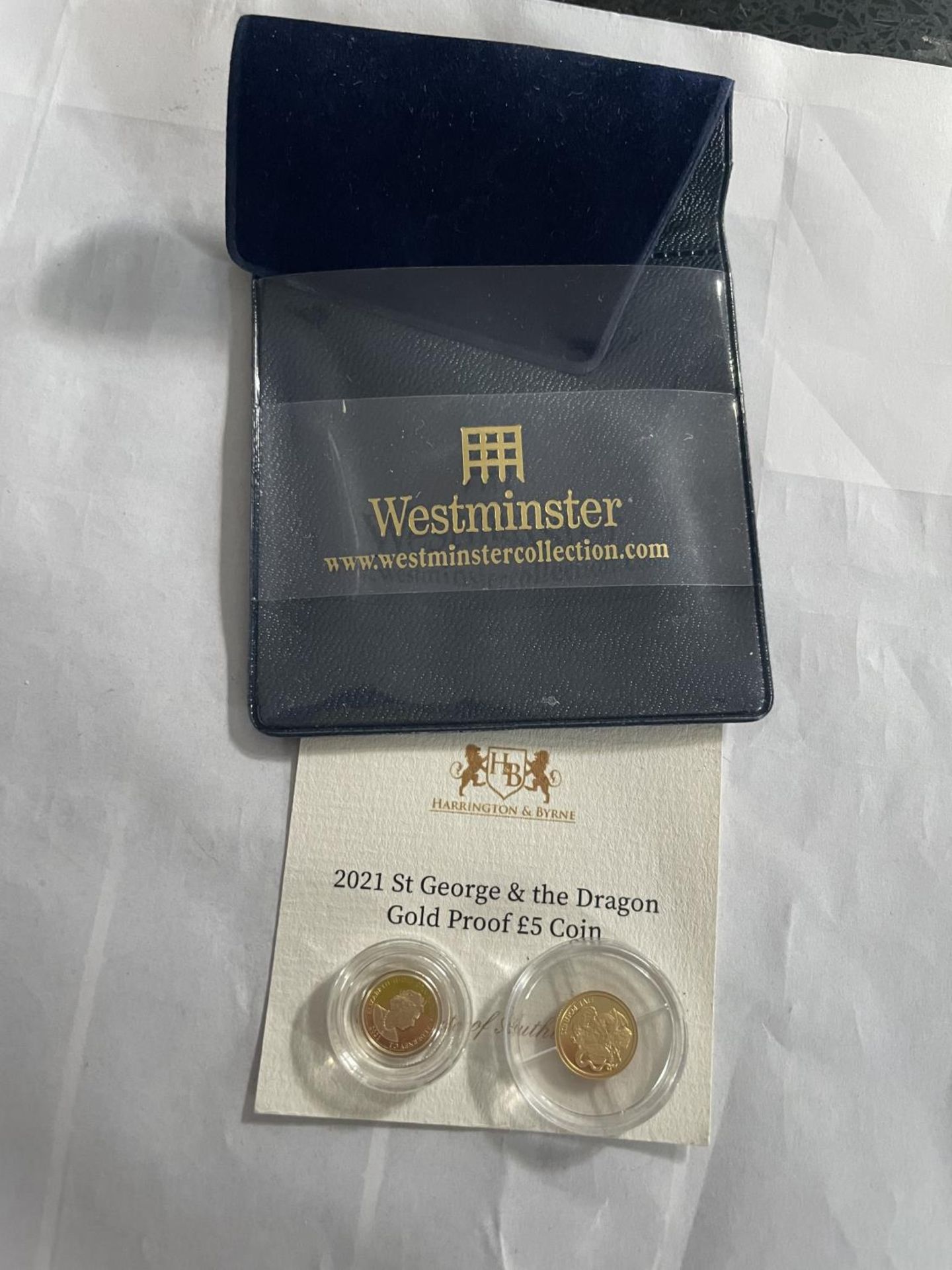 TDC , “2021 ST GEORGE & THE DRAGON” , TWO 24 CARAT GOLD PROOF COINS WITH COA . EACH COIN WEIGHS 0.