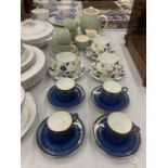 A VILLEROY AND BOCH PART TEASET TO INCLUDE A TEAPOT, CUPS, SAUCERS, CREAM JUG AND SUGAR BOWL PLUS