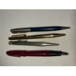FOUR VARIOUS PENS TO INCLUDE A ROLLED SILVER