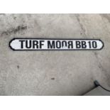 A VINTAGE STYLE WOODEN 'TURF MOOR BB10' SIGN