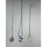 THREE MARKED SILVER NECKLACES WITH PENDANTS