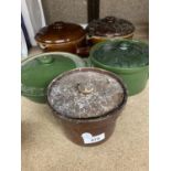 A QUANTITY OF FRENCH STONEWARE TO INCLUDE PANS, LIDDED DISHES, ETC