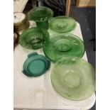 A QAUNTITY OF GREEN CLOUD GLASSWARE BOWLS - 6 IN TOTAL