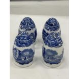 TWO PAIRS OF ITALIAN SPODE SALT AND PEPPER POTS IN A BLUE AND WHITE PATTERN