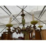 A BRASS AND ONYX SIX BRANCH CHANDELIER STYLE LIGHT FITTING