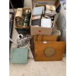 AN ASSORTMENT OF ITEMS TO INCLUDE FILM REELS, LIGHTS AND WOODEN CASED SPEAKERS ETC