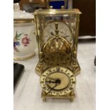 A SEWILL'S ANNIVERSARY CLOCK - NEEDS ATTENTION AND A BRASS VINTAGE STYLE LANTERN CLOCK