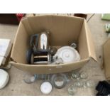 AN ASSORTMENT OF ITEMS TO INCLUDE A KETTLE, TOASTER AND GLASS WARE ETC