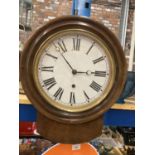 A VINTAGE STYLE WALL CLOCK IN A MAHOGANY FRAME - A/F MISSING THE BOTTOM HALF