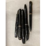 A COLLECTION OF VINTAGE FOUNTAIN PENS TO INCLUDE SWAN AND PLATINGNUM SILVERLINE, TWO HAVING 14CT