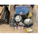 AN ASSORTMENT OF CAR SPARES TO INCLUDE HEAD LAMPS AND BRAKE PADS ETC