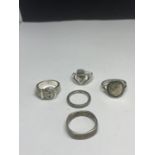 FIVE VARIOUS MARKED SILVER RINGS