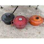 THREE COOKING POTS TO INCLUDE A LE CREUSET CASSEROLE DISH