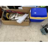 AN ASSORTMENT OF ITEMS TO INCLUDE A COOL BOX AND EXTENSION LEADS