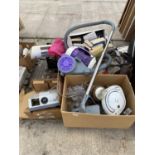 AN ASSORTMENT OF HOUSEHOLD CLEARANCE ITEMS TO INCLUDE GLASS WARE BOOKS AND A HOOVER ETC