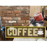 A HAND PAINTED WOODEN 'COFFEE' SIGN 107CM X 31CM