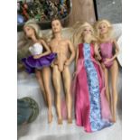 THREE BARBIE AND ONE KEN DOLL BY MATTEL - 1996 ONWARDS