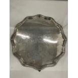 A HALLMARKED SHEFFIELD SILVER FOOTED TRAY (ENGRAVED) GROSS WEIGHT 750 GRAMS