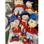 FIVE PLUSH NODDY FIGURES WITH RATTLES