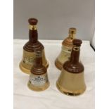 FOUR VINTAGE CERAMIC BELL'S WHISKY BELL SHAPED DECANTERS