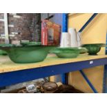 THREE LARGE PIECES OF GREEN CLOUD GLASSWARE BOWLS