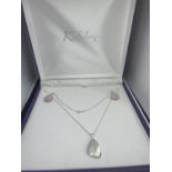 A MARKED SILVER NECKLACE WITH PEARLISED PENDANT AND A PAIR OF SILVER EARRINGS WITH PINK PEARLISED