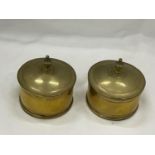 TWO VINTAGE BRASS INKWELLS WITH GLASS LINERS
