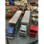 THREE NEWRAY 1990'S TRUCKS AND TWO TRAILERS TO INCLUDE A MERCEDES, MAN AND A RENAULT MASNUM
