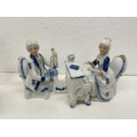 THREE PORCELAIN MUSICAL SCENE FIGURES COMPRISING OF A GENT PLAYING THE VIOLIN AND A LADY PLAYING THE