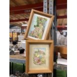 A FRAMED WATER COLOUR OF LOWER SLAUGHTER COTSWOLDS AND A FRAMED THREE DIMENSIONAL PICTURE OF A