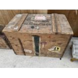 A VINTAGE MONOGRAMED 'L G ROBERTSON LONDON' WOODEN CHEST