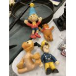 FOUR VINTAGE BENDY TV CHARACTER TOYS TO INCLUDE WINNIE-THE-POOH, PLUTO, NODDY AND FIREMAN SAM