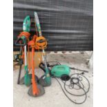 THREE ELECTRIC GRASS STRIMMERS AND AN ELECTRIC PRESSURE WASHER