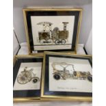 THREE FRAMED HOROLOGICAL COLLAGES - ROLLS ROYCE SILVER GHOST, BRIGHTON BELLE AND A PENNY FARTHING