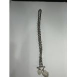 A MARKED SILVER T BAR NECKLACE WITH TWO HEART PENDANTS