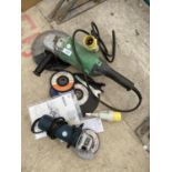 AN HITATCHI ANGLE GRINDER, A BOSCH SMALL GRINDER AND CUTTING DISCS