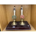 A VINTAGE DOUBLE GREENALLS BEER PUMP