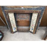 A VICTORIAN CAST IRON FIRE PLACE WITH TILED SURROUND AND FIRE FRONT (H:98CM W:96CM)