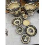 A LARGE SET OF GENEVESE BURSLAM POTTERY TO INCLUDE A SLOP PAIL, CHAMBER POT, SOAP DISHES, LID POTS