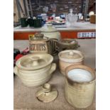 A QUANTITY OF EARTHENWARE STORAGE JARS TO INCLUDE BISCUITS, ETC