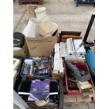 AN ASSORTMENT OF HOUSEHOLD CLEARANCE ITEMS TO INCLUDE LAMPS, DVDS AND CERAMICS ETC
