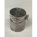 A MARKED SILVER THIMBLE CASE IN THE GUISE OF A BASKET