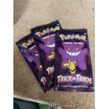 THREE SEALED U. S. A. EXCLUSIVE TRICK OR TRADE POKEMON CARDS, BOOSTER PACKS