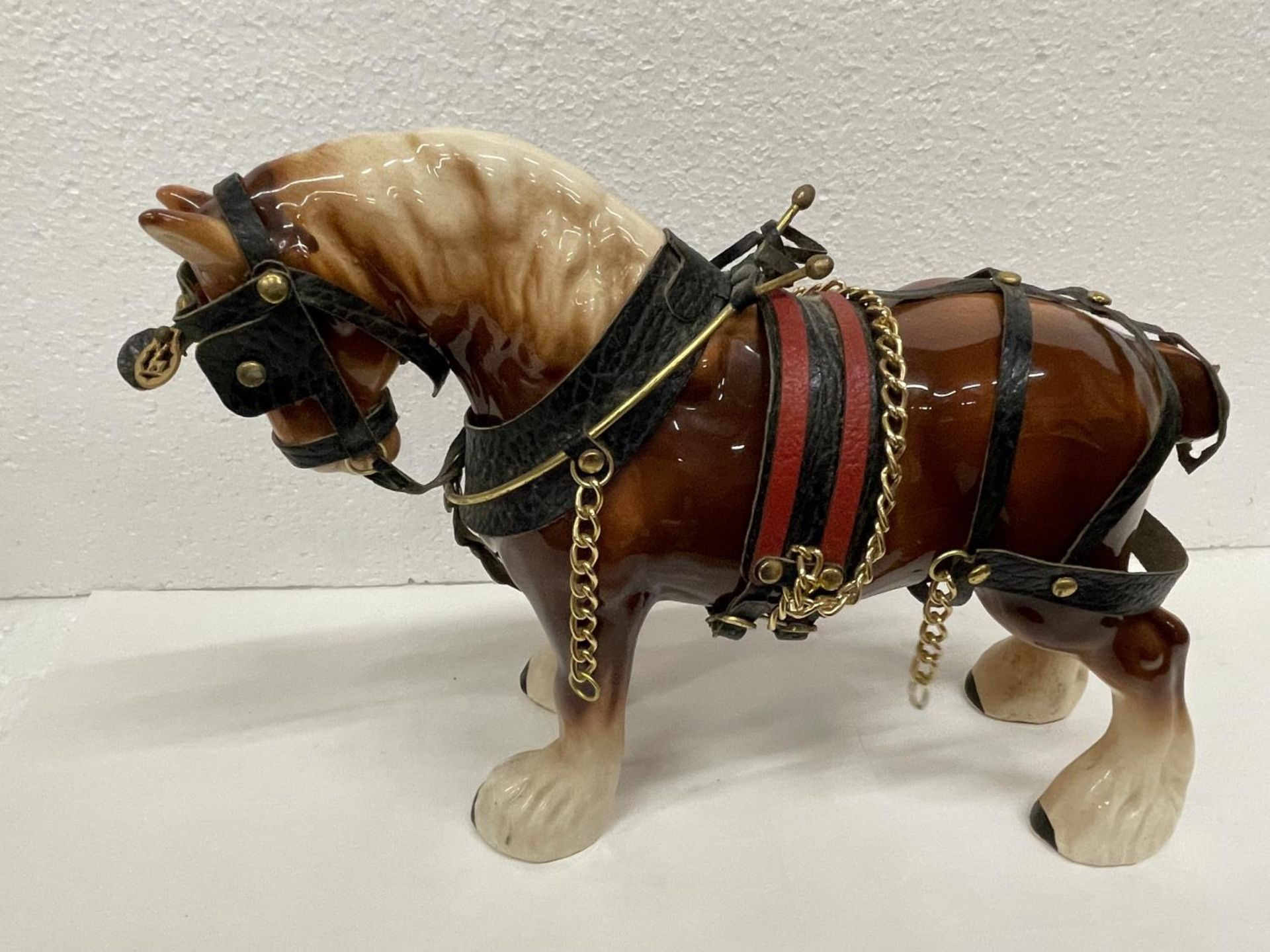 TWO SHIRE HORSES WITH HARNESS - Image 4 of 5